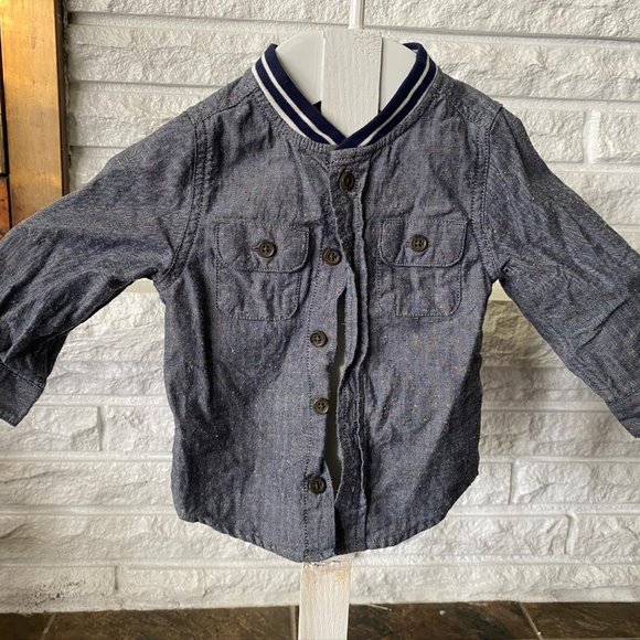 12 mos Boys Denim Speckled Camo Button Up - Picture 1 of 5